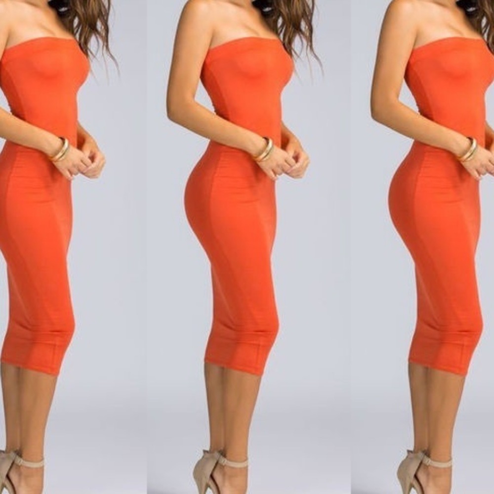 Orange strapless dress